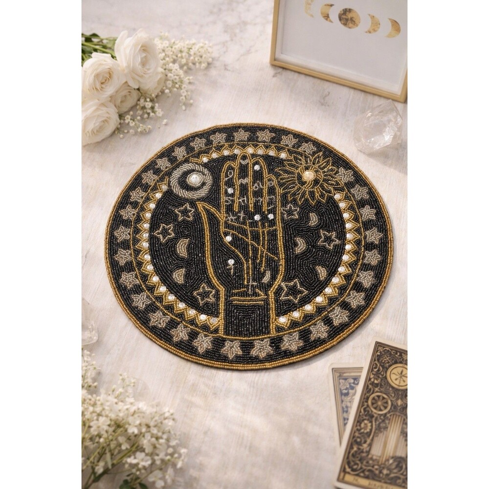 Celestial Hamsa Hand Beaded Placemat Gothic Sun Moon Stars Witchy Decor